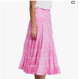 Free People “Razzleberry” Pink Tierred Ruffle Maxi Skirt